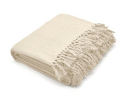 Velosso Elegant Textured Cotton Throw Blanket With Tassled Edging, Perfect For Sofa, Bed - 90Cm X 100Cm, Woven Cotton Throw - Cream