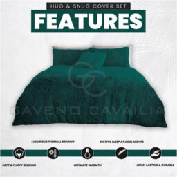 Gc Gaveno Cavailia Hug & Snug Teddy Fleece Double Green Duvet Cover With Matching Pillowcase Warm Fluffy Soft & Cosy Bedding Set - thumbnail 3