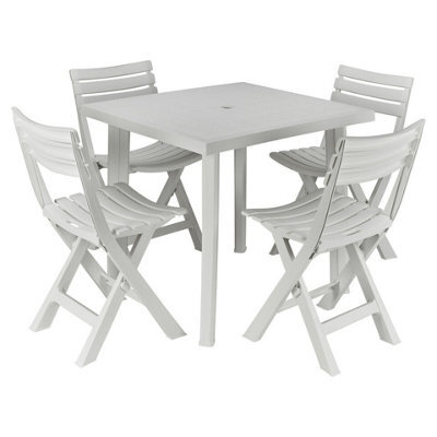 Urbn-Garden Urbngarden 79Cm Height 5 Pcs White Plastic Garden Dining Table With Chairs Set Patio Deck Outdoor Furniture - image 1