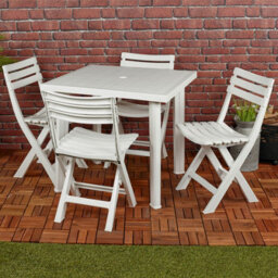 Urbn-Garden Urbngarden 79Cm Height 5 Pcs White Plastic Garden Dining Table With Chairs Set Patio Deck Outdoor Furniture - thumbnail 2