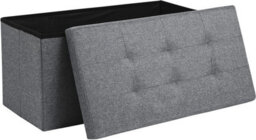 Storage Ottoman Padded Foldable Bench Chest With Lid Holds Up To 100 Kg For Bedroom Room Grey Linen 78Cm X 38 Cm X 38 Cm