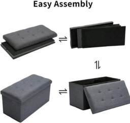 Storage Ottoman Padded Foldable Bench Chest With Lid Holds Up To 100 Kg For Bedroom Room Grey Linen 78Cm X 38 Cm X 38 Cm - thumbnail 3