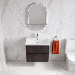 Balterley Chartley Contemporary 2 Drawer Wall Hung Vanity Unit With Thin Edge Basin, Metallic Slate, 600mm - thumbnail 3