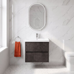 Balterley Chartley Contemporary 2 Drawer Wall Hung Vanity Unit With Thin Edge Basin, Metallic Slate, 600mm - thumbnail 2
