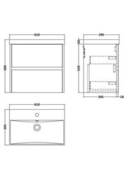 Balterley Chartley Contemporary 2 Drawer Wall Hung Vanity Unit With Thin Edge Basin, Metallic Slate, 600mm - thumbnail 5