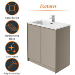 Plum&clay Jenner Light Grey Freestanding Vanity Unit & Basin Set (W)800mm (H)855mm - thumbnail 5