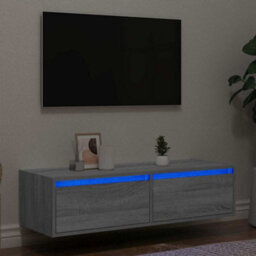 Berkfield Tv Cabinet With Led Lights Grey Sonoma 100X35.5X25 Cm - thumbnail 1