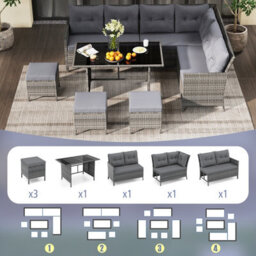 Costway 7 Pieces Patio Conversation Set Outdoor Pe Rattan Sectional Sofa Set With Cushions-Grey - thumbnail 8