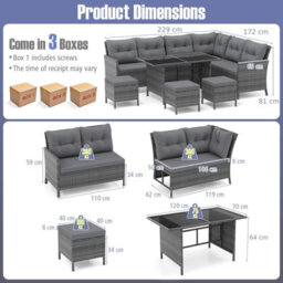 Costway 7 Pieces Patio Conversation Set Outdoor Pe Rattan Sectional Sofa Set With Cushions-Grey - thumbnail 3