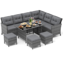 Costway 7 Pieces Patio Conversation Set Outdoor Pe Rattan Sectional Sofa Set With Cushions-Grey - thumbnail 2