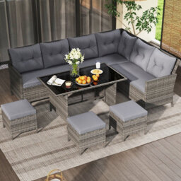 Costway 7 Pieces Patio Conversation Set Outdoor Pe Rattan Sectional Sofa Set With Cushions-Grey - thumbnail 1