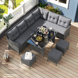 Costway 7 Pieces Patio Conversation Set Outdoor Pe Rattan Sectional Sofa Set With Cushions-Grey - thumbnail 4