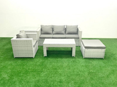 Fimous Outdoor Rattan Garden Furniture Set Grey Cushions Luxury 5 Seater Side Table And Coffee Table For Conservatory,patio - image 1