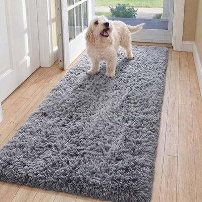 Oxford Homeware Shaggy Rug Anti-Slip Washable Soft Fluffy Living Room And Bedroom Rug (Grey, 60X220Cm) - image 1