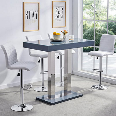 Furniture in Fashion Caprice Grey High Gloss Bar Table With 4 Ripple White Stools - image 1