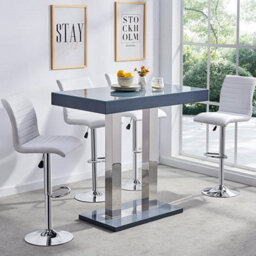 Furniture in Fashion Caprice Grey High Gloss Bar Table With 4 Ripple White Stools - thumbnail 1