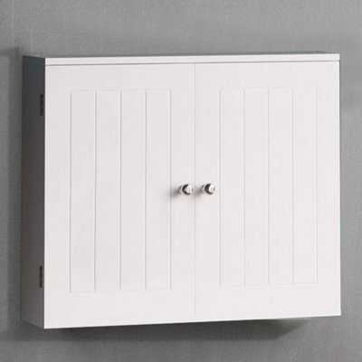 White Bathroom Wall Cabinet Storage 2 Door Cupboard Mdf Shelves Vanity Unit - image 1