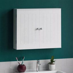 White Bathroom Wall Cabinet Storage 2 Door Cupboard Mdf Shelves Vanity Unit - thumbnail 3