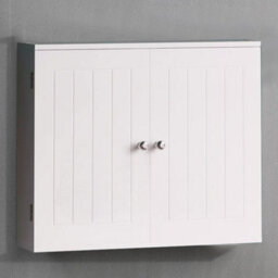 White Bathroom Wall Cabinet Storage 2 Door Cupboard Mdf Shelves Vanity Unit - thumbnail 1