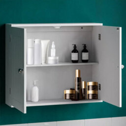 White Bathroom Wall Cabinet Storage 2 Door Cupboard Mdf Shelves Vanity Unit - thumbnail 6