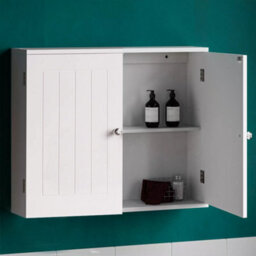 White Bathroom Wall Cabinet Storage 2 Door Cupboard Mdf Shelves Vanity Unit - thumbnail 4