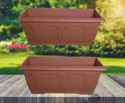 Whitefurze 2 X Large Venetian Patio Planter Trough Plant Pot 60Cm Plastic Terracotta Colour Pot