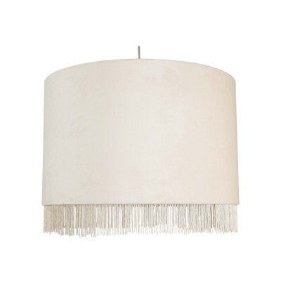 First Choice Lighting Fringed Off White 38Cm Fringed Velvet Pendant Shade - image 1