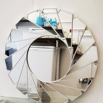 Deenz Large Wall Mirror Art Deco Frame Round Swivel Style Wall Mirror Glass 61Cm Swirl Design Home Decor (Silver)