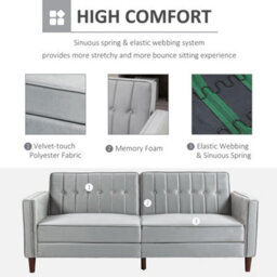 Homcom Convertible Sofa Futon Velvet-Touch Tufted Couch Sofa Bed Grey - thumbnail 6
