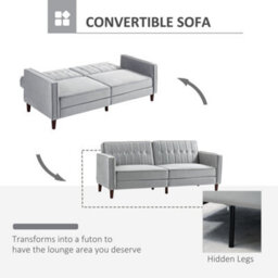 Homcom Convertible Sofa Futon Velvet-Touch Tufted Couch Sofa Bed Grey - thumbnail 4