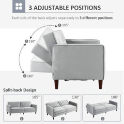 Homcom Convertible Sofa Futon Velvet-Touch Tufted Couch Sofa Bed Grey - thumbnail 5
