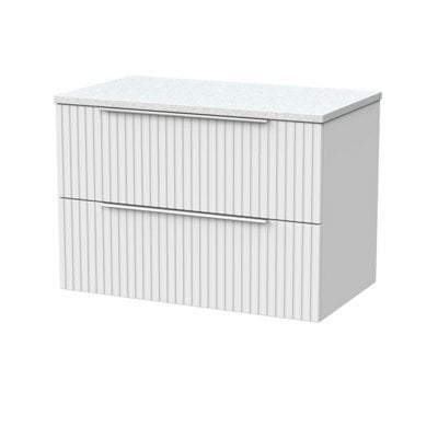 Balterley Callingwood Contemporary Wall Hung 2 Drawer Vanity Unit With White Nebula Laminate Worktop , 800mm, Matt White - image 1