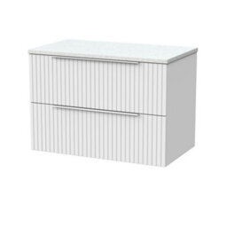 Balterley Callingwood Contemporary Wall Hung 2 Drawer Vanity Unit With White Nebula Laminate Worktop , 800mm, Matt White - thumbnail 1