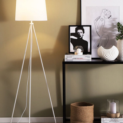 Beliani Brightline Floor Lamp White Metal 149Cm Tripod With Polycotton Drum Shade - - image 1