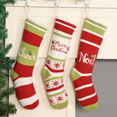 Dibor Set Of 2 Grey Chunky Knit Pom Pom Xmas Gift Decoration Christmas Stocking For Kids - image 1