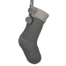Dibor Set Of 2 Grey Chunky Knit Pom Pom Xmas Gift Decoration Christmas Stocking For Kids - thumbnail 2