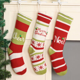 Dibor Set Of 2 Grey Chunky Knit Pom Pom Xmas Gift Decoration Christmas Stocking For Kids - thumbnail 1