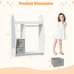 Keepreaper Stylish Kids Wardrobe With Mirror Open Hanging And Storage Shelf For Children's Clothes In White - thumbnail 8