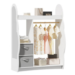 Keepreaper Stylish Kids Wardrobe With Mirror Open Hanging And Storage Shelf For Children's Clothes In White - thumbnail 2