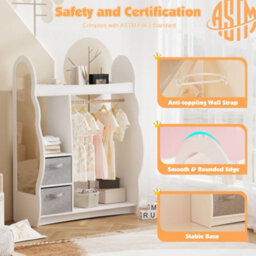 Keepreaper Stylish Kids Wardrobe With Mirror Open Hanging And Storage Shelf For Children's Clothes In White - thumbnail 7