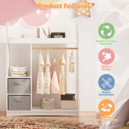 Keepreaper Stylish Kids Wardrobe With Mirror Open Hanging And Storage Shelf For Children's Clothes In White - thumbnail 6
