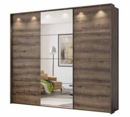 Arte Century Sliding Door Wardrobe W2770mm H2400mm D640mm - Oak Monastery Elegance With Mirrored Accent - thumbnail 1