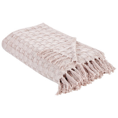 Beliani Bedspread Bere Cotton 150 X 200 Cm Pastel Pink - image 1