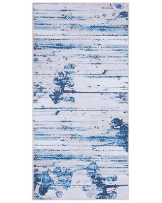 Beliani Beige And Blue Abstract Polyester Rug - Low Pile, Rubber-Coated Backing, 80 X 150 Cm - image 1