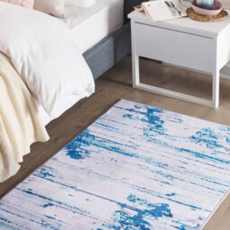 Beliani Beige And Blue Abstract Polyester Rug - Low Pile, Rubber-Coated Backing, 80 X 150 Cm - thumbnail 2
