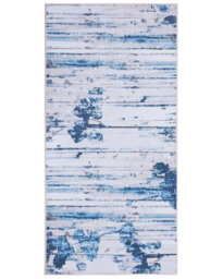 Beliani Beige And Blue Abstract Polyester Rug - Low Pile, Rubber-Coated Backing, 80 X 150 Cm - thumbnail 1