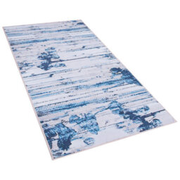 Beliani Beige And Blue Abstract Polyester Rug - Low Pile, Rubber-Coated Backing, 80 X 150 Cm - thumbnail 4