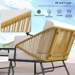 Outsunny 4 Piece Rattan Garden Furniture Set With Cushions, Natural - thumbnail 5
