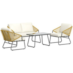 Outsunny 4 Piece Rattan Garden Furniture Set With Cushions, Natural - thumbnail 2