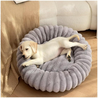 Fluffy Donut Dog Bed Round Calming Pet Cushion Soft Plush Puppy Bed Cats & Dogs Grey 50 Cm - image 1
